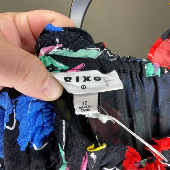 NWT RIXO x TARGET Floral Off Shoulder Puff Sleeve Black Colorful Blue Red - Picture 5 of 6